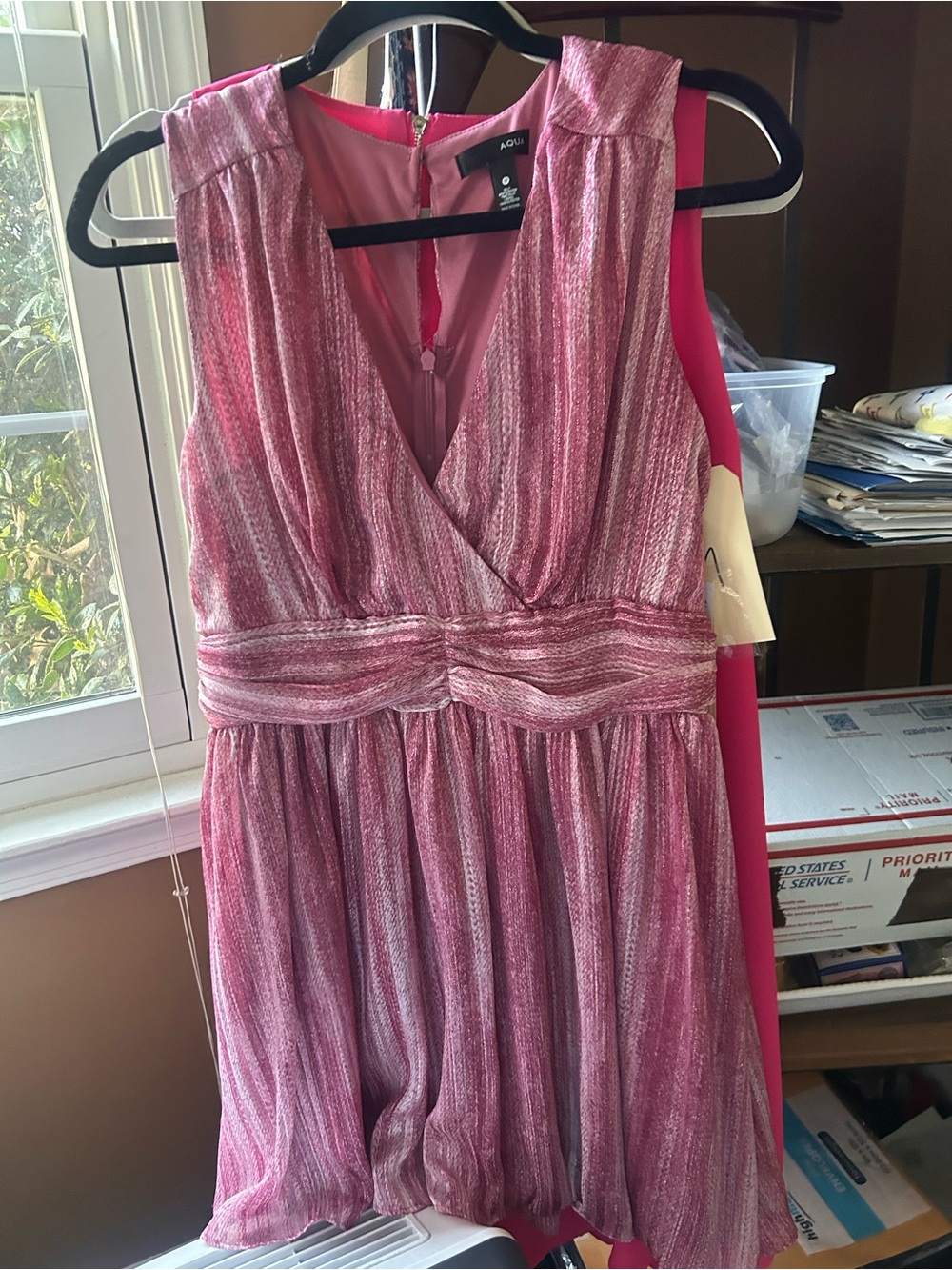 Aqua Pink Metallic Mini Dress, M, NWT